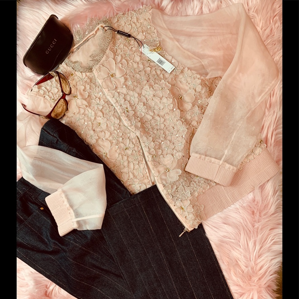 Elie Tahari suri silk floral organza bomber jacket